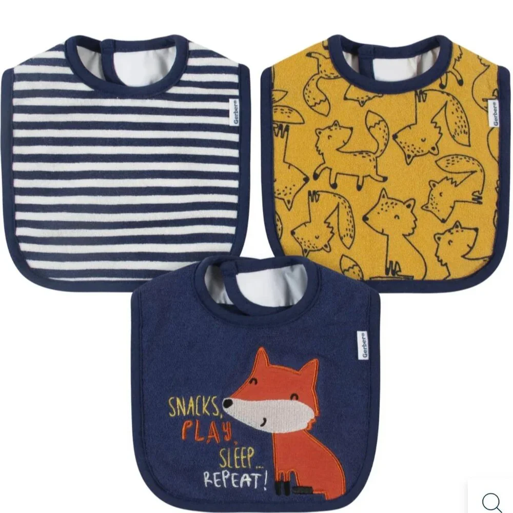 Baby Boy Gerber Bibs Fox Themed 3 pack  New